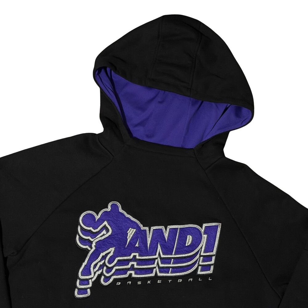 Vintage And1 Hoodie Mens Medium Black Y2K Basketball Streetball Sweater Pullover